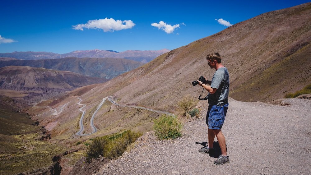 Nomadic Samuel taking scenic photos on a day trip from Salta, Argentina 