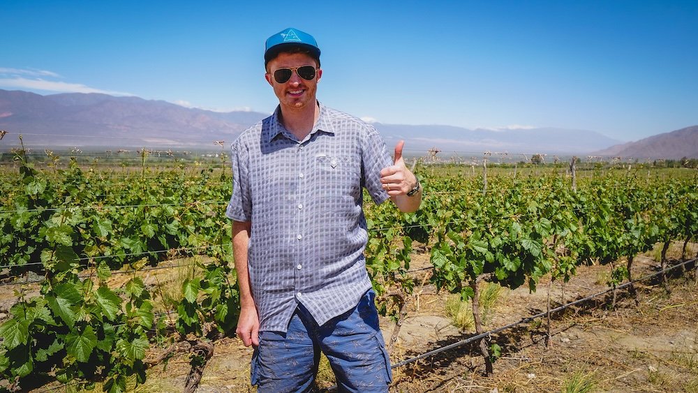 Nomadic Samuel thrilled to be visiting Salta vineyards at Bodega Piattelli in Cafayate, Salta, Argentina 