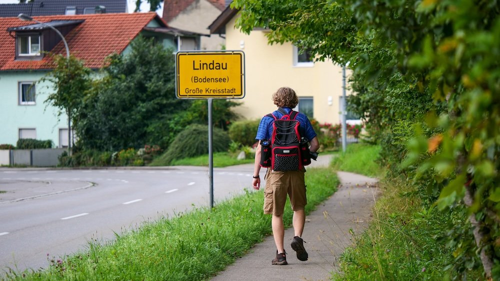 Nomadic Samuel wandering the streets whilst touring Lake Constance, Germany 