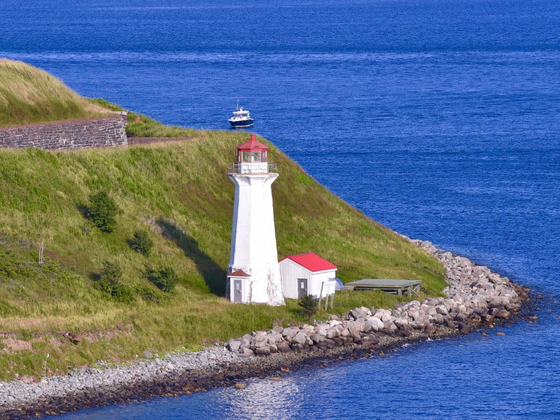 Nova Scotia iconic lighthouse in Halifax, Canada along the coastline 