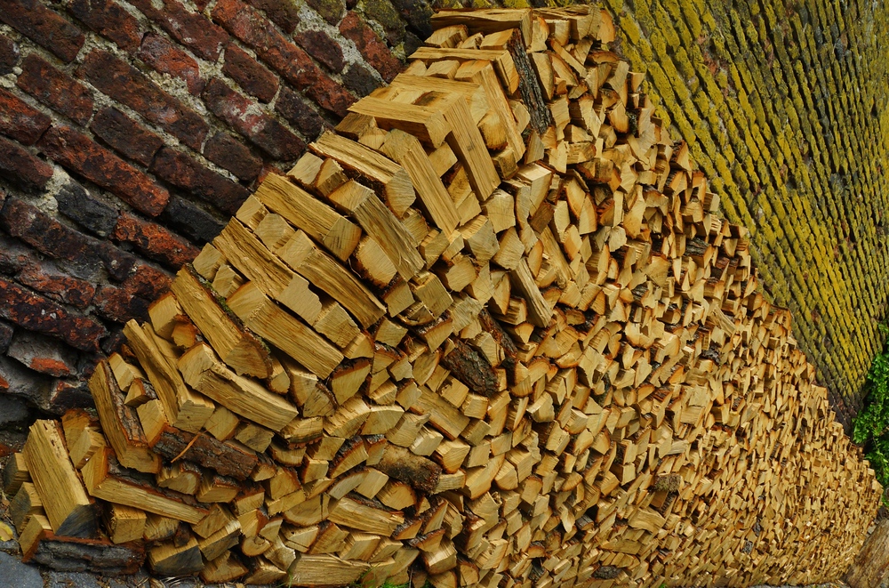 Novy Svet neighborhood firewood stacked in Prague, Czechia