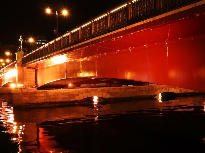 Nusamai Bridge of Kushiro, Japan at night with lights 