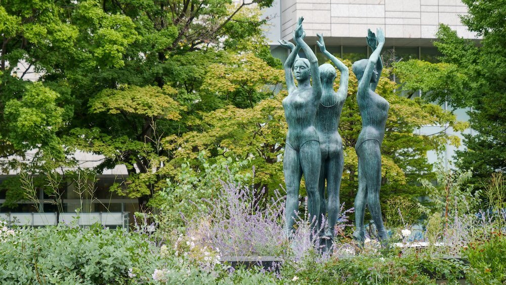 Odori Park Sculptures Which Is A Popular Place For Festivals And Events in Sapporo, Hokkaido, Japan 