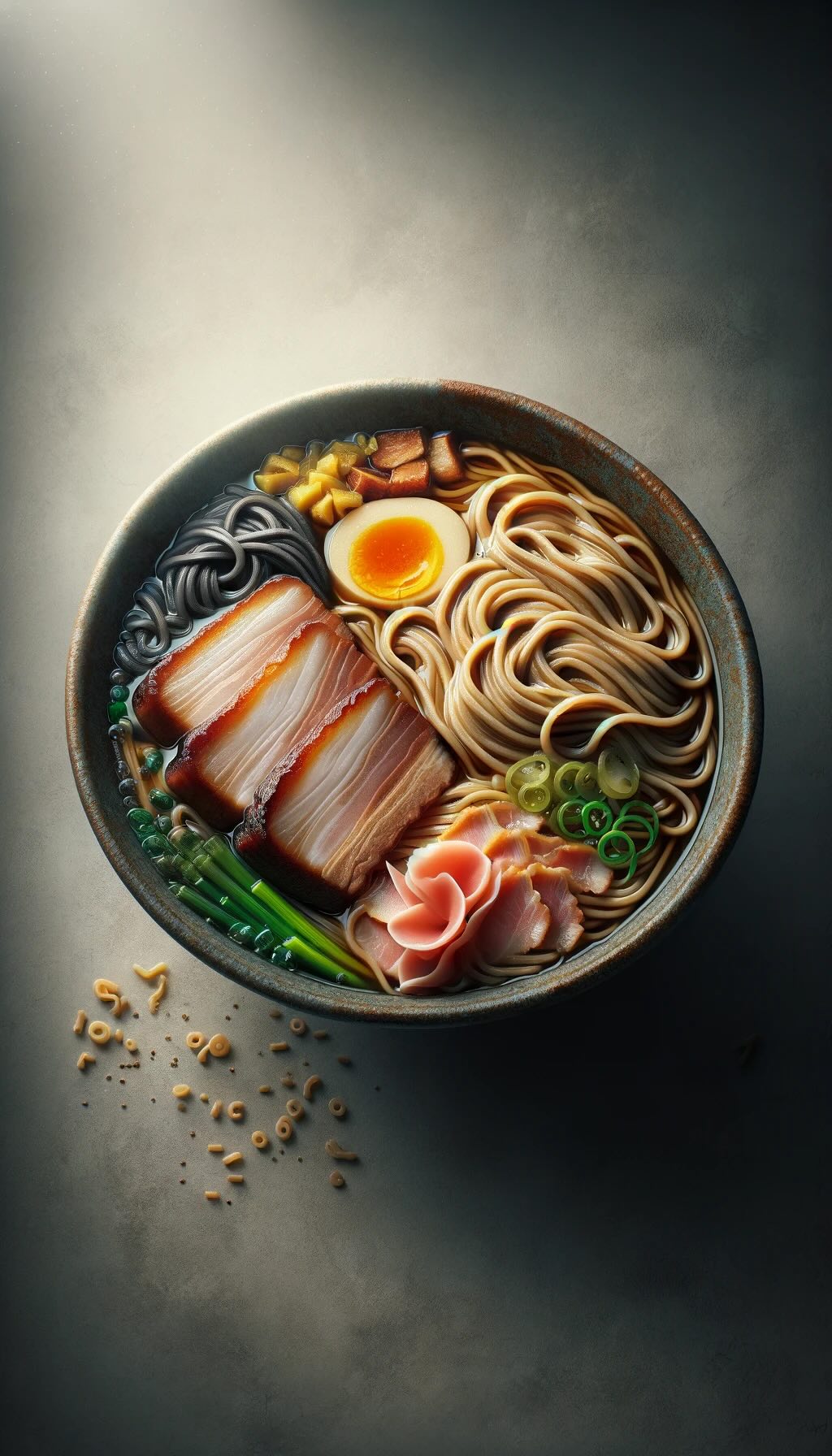 Okinawa Soba with its unique wheat noodles, the creamy pork bone and fish-based broth, and the traditional toppings like braised pork belly and pickled ginger