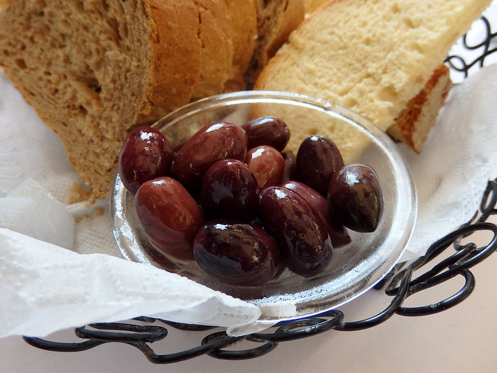 Olives and bread for lunch
