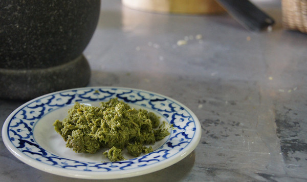 Our finished product of a Thai green curry paste that we prepared during our Thai cooking course in Chiang Mai