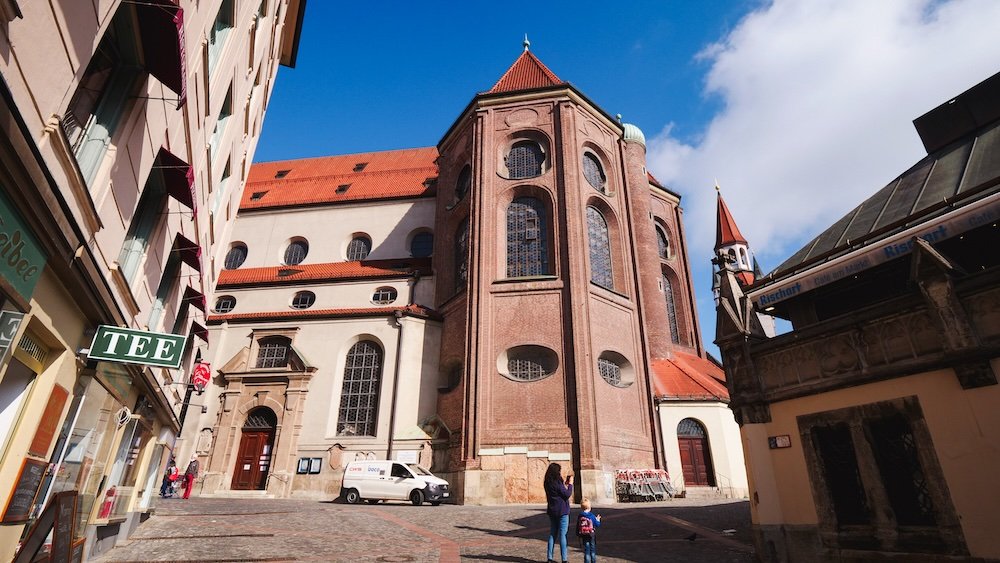 Outside of St. Peter’s Cathedral Peterskirche the oldest parish church in Munich, Germany