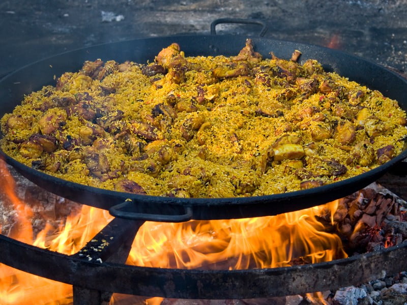 Paella cooked on an open fire 