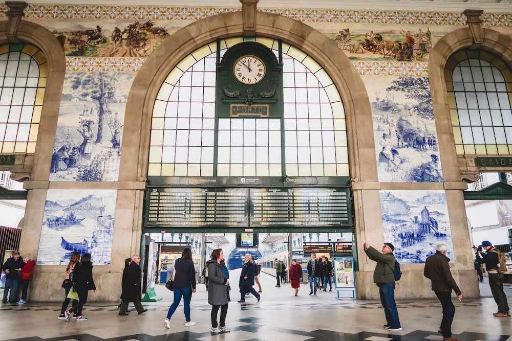 Passengers Inside São Bento Train Station Estação Ferroviária de São Bento in Porto, Portugal