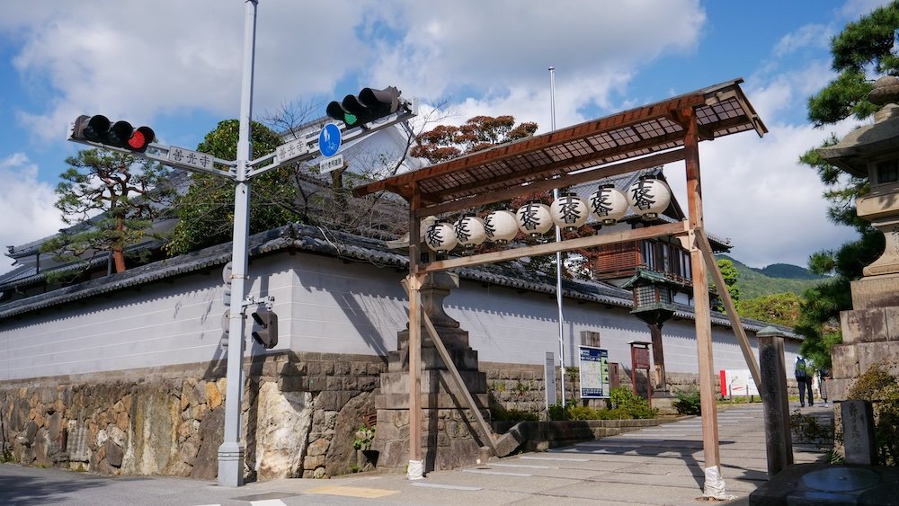 Pedestrian crossing along Zenkoji Nakamise Street in Nagano city, Japan 