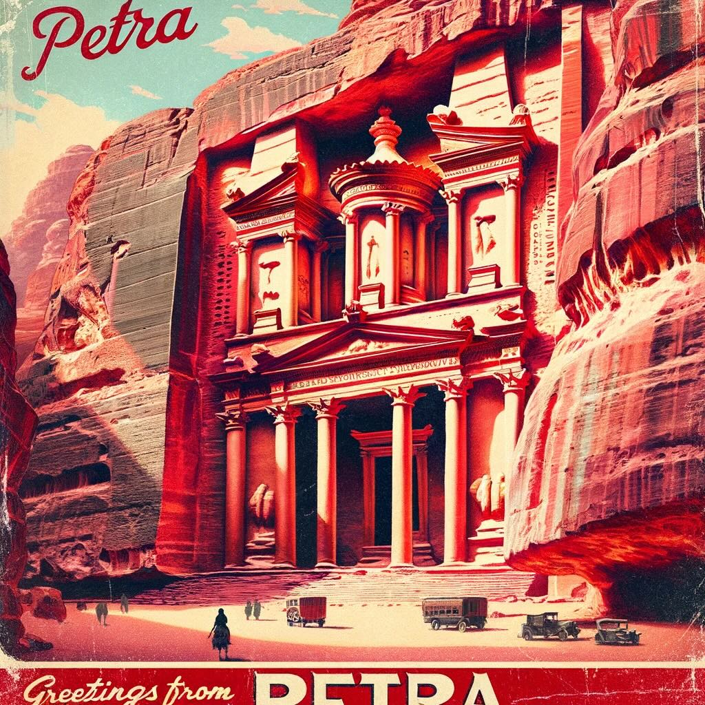 Petra's Architectural Landscape: Carved Wonders Amidst Desert Canyons - Digital Art 