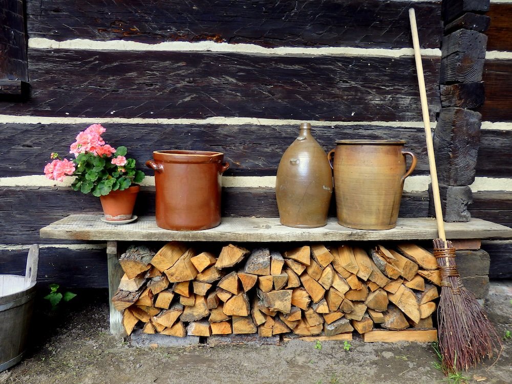 Pile of wood at the German Open-Air museum in Spreewald, Germany 