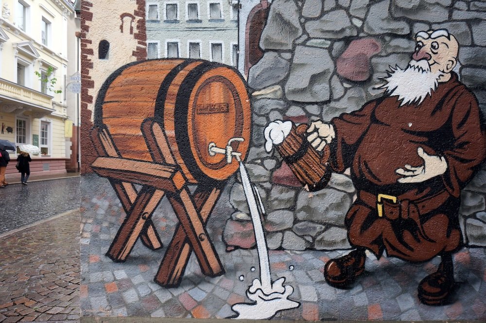 Pouring a pint from a barrel of beer in Freiburg, Germany 