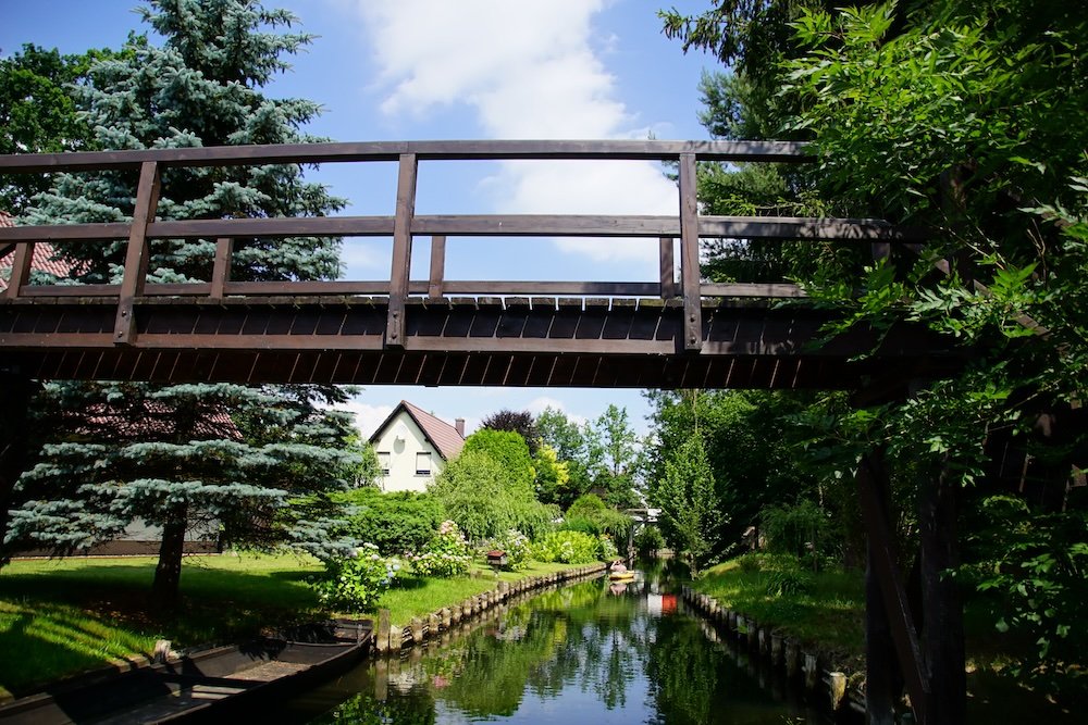 Punting and kayaking bridge and house views during our visit to Spreewald, Germany 