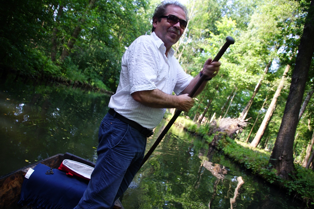 Punting in Spreewald, Germany down a canal