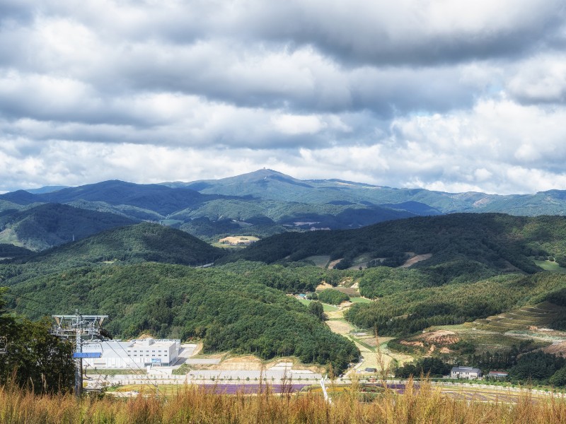 Pyeongchang mountain ranges ski lift in South Korea 