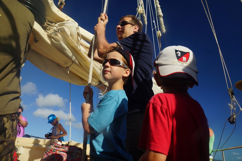 Raising the sails was a family affair.  I'm not sure who enjoyed doing this more - Dad or the kids.