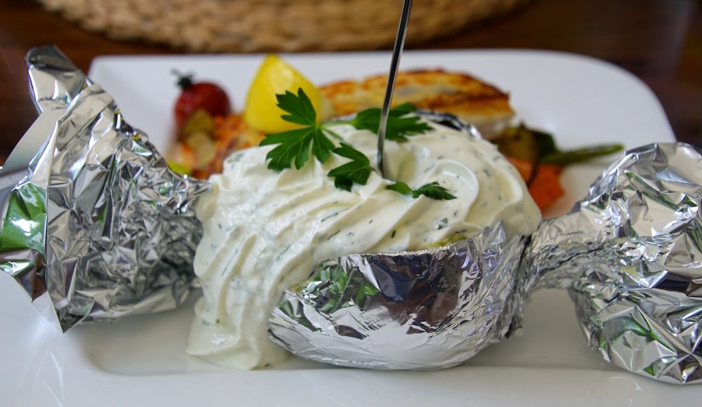 RIch potato covered in cream German food in Spreewald, Germany 