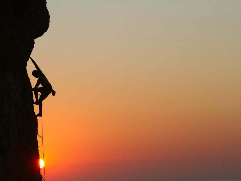 Rock climbing in Taiwan during a sunset 