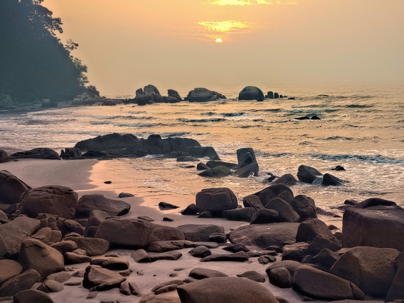 Rocky coastline with a gorgeous sunrise whilst visiting Kuantan, Malaysia 