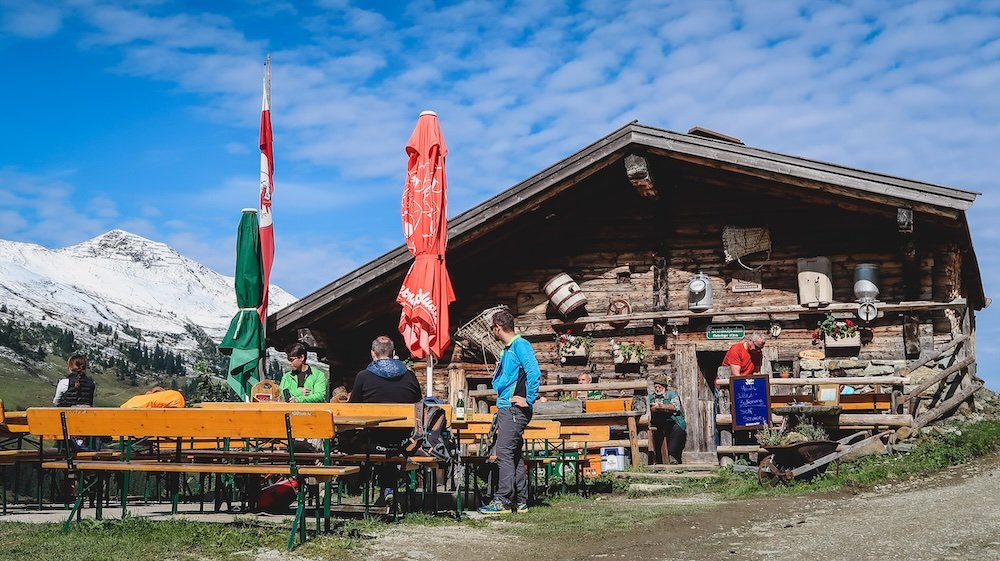 Rustic Farmkehr Alm Mountain-Top Restaurant Overlooking Alps in Tyrol, Austria