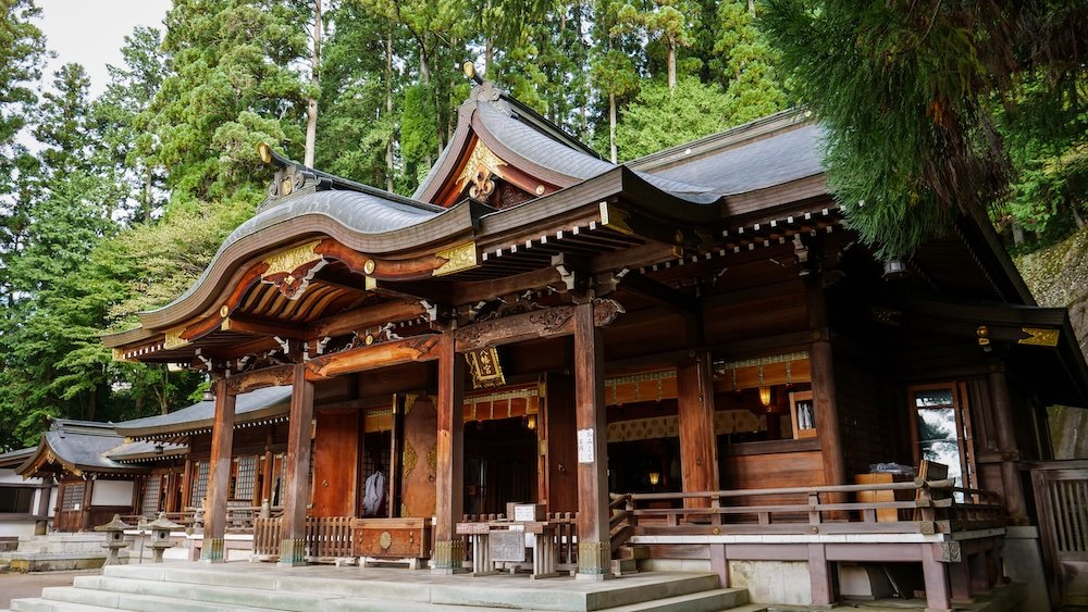 Sakurayama Hachimangu Shrine located in the forest in Takayama, Japan 