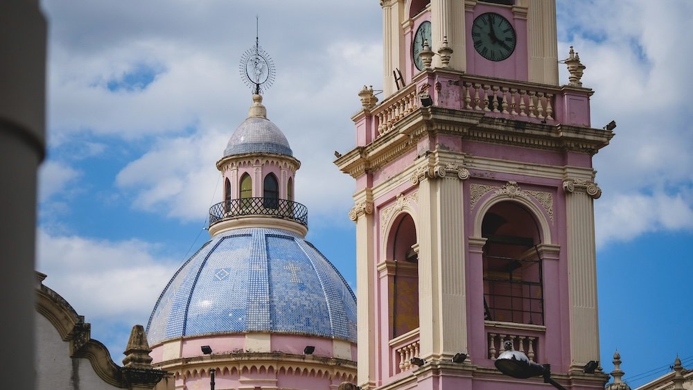 Salta pink dome and tower in Argentina 