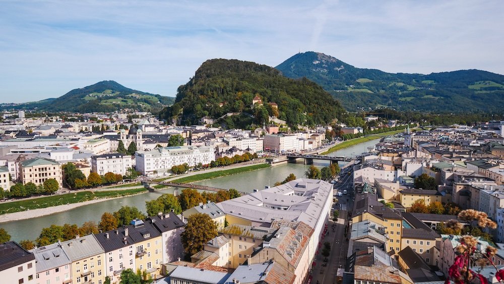 Salzburg scenic city views from a high vantage point 