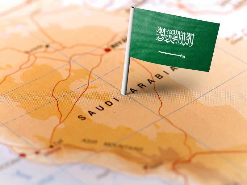 Saudi Arabia pinned on a map 