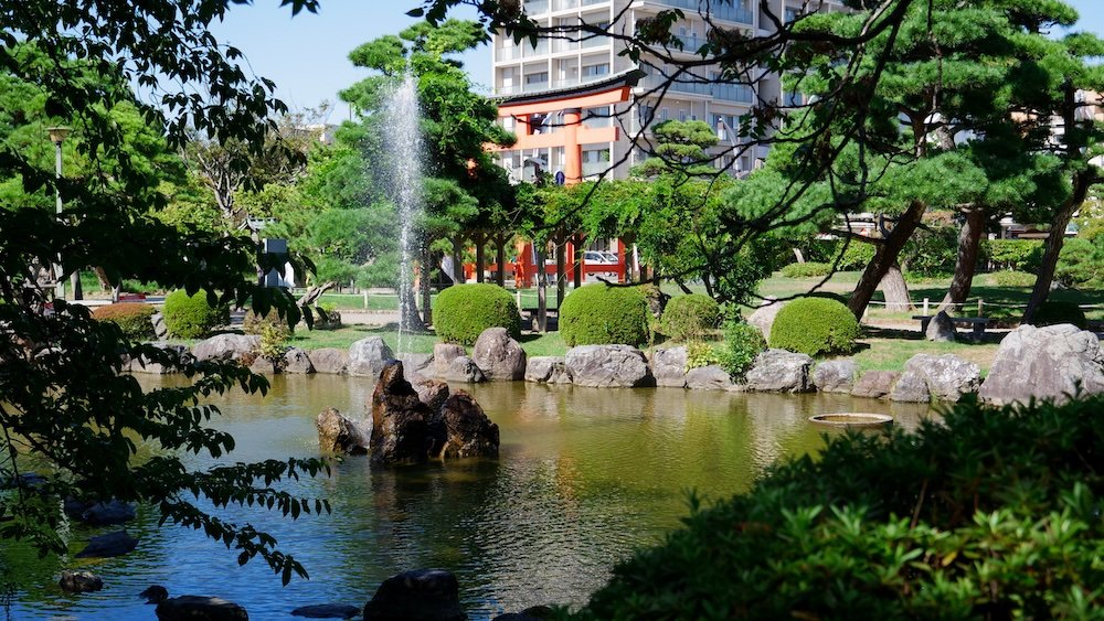 Scenic lush green garden in Niigata, Japan