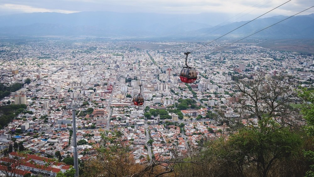 Scenic Salta views of riding the Teleferico San Bernardo cable car in Argentina 