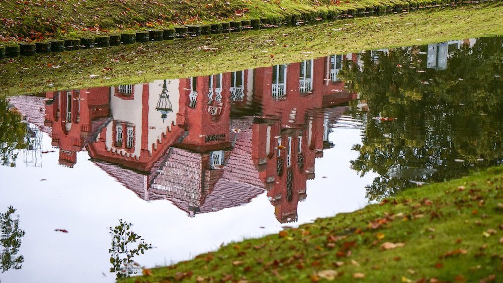 Schwerin distinct architecture reflection in the water in Germany 