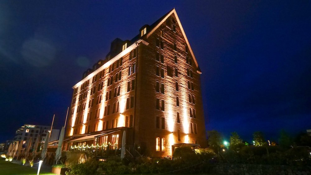 Schwerin hotel from outside at night in Germany 