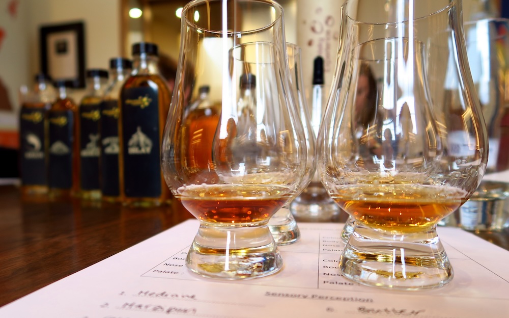 Scotch Whisky poured glasses in Edinburgh, Scotland 