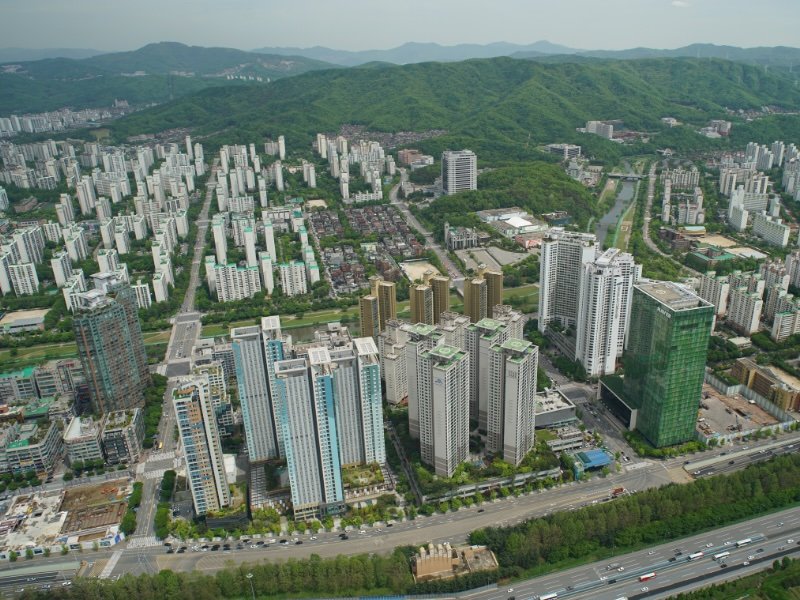 Seongnam modern high rise apartments from a high vantage point