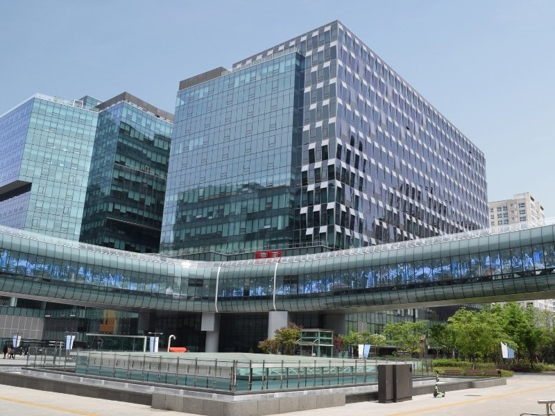 Seongnam ultra-modern buildings and overhead walkway in Korea