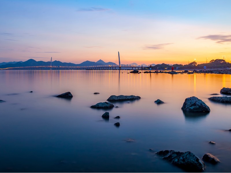 Shenzhen Bay calm sunrise in China 