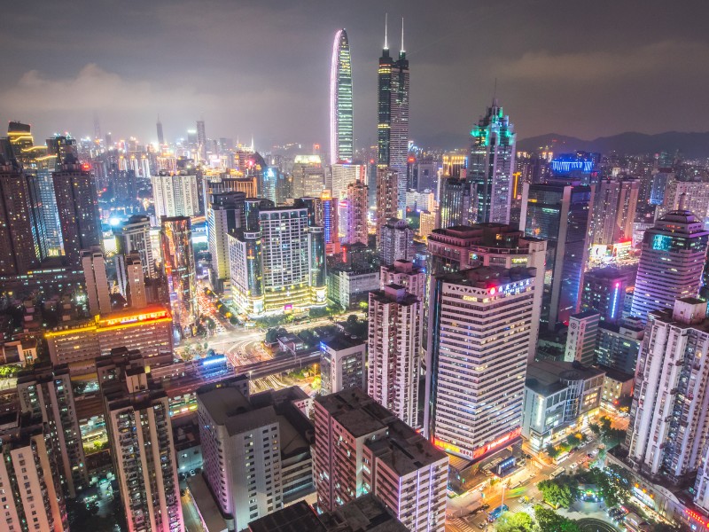 Shenzhen cityscape at night from a high vantage point 