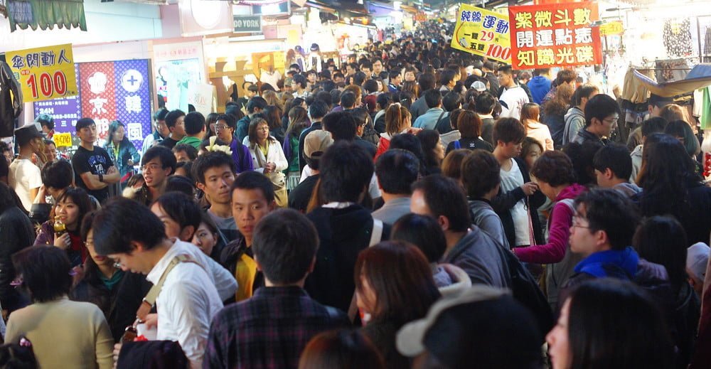 Shilin Night Market in Taipei, Taiwan as a bustling hive of activity 