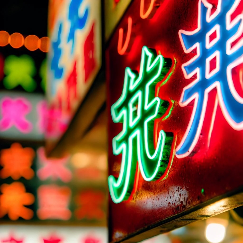 Shilin Night Market neon signs in Taipei, Taiwan 