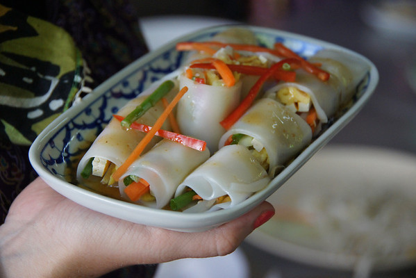 Showcasing the Thai fresh spring rolls during our incredible Thai cooking course in Chiang Mai, Thailand