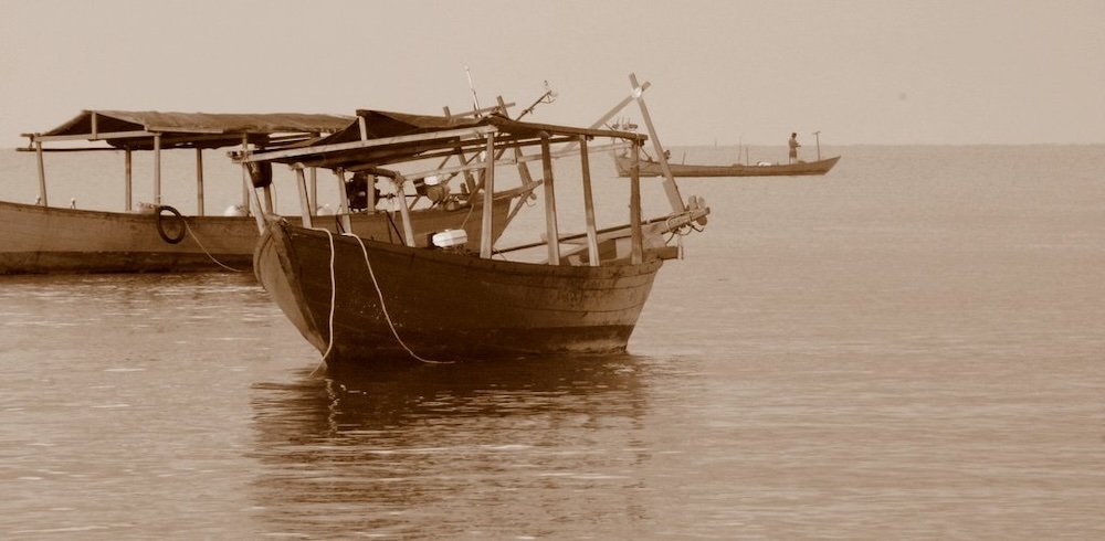 Sihanoukville boat in the water retro fade vibe