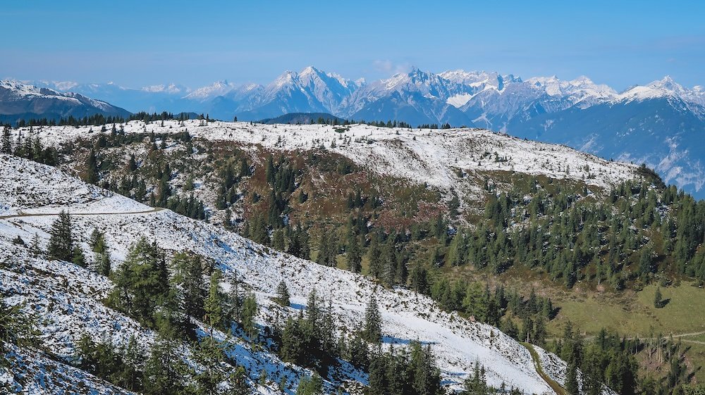 Snowcapped mountain scene in Tyrol, Austria 