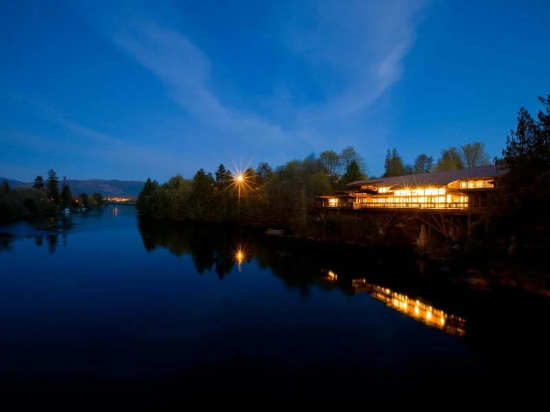 Sommas River at night in Port Alberni, Vancouver Island, British Columbia, Canada 