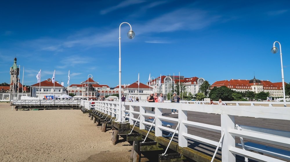 Sopot Pier from a beachside vantage point in Poland 