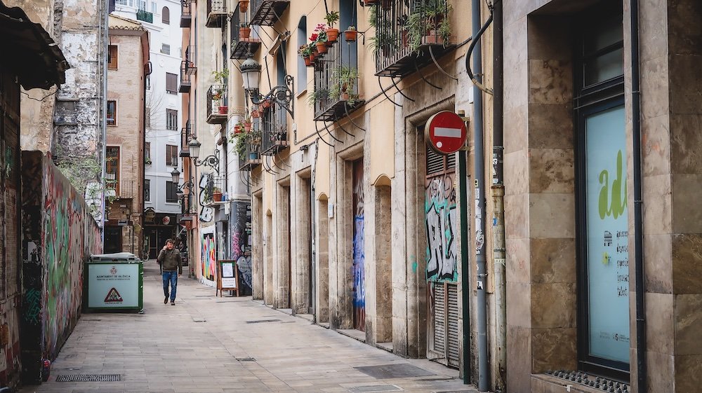 Street scene outside of our apartment in Valencia, Spain 