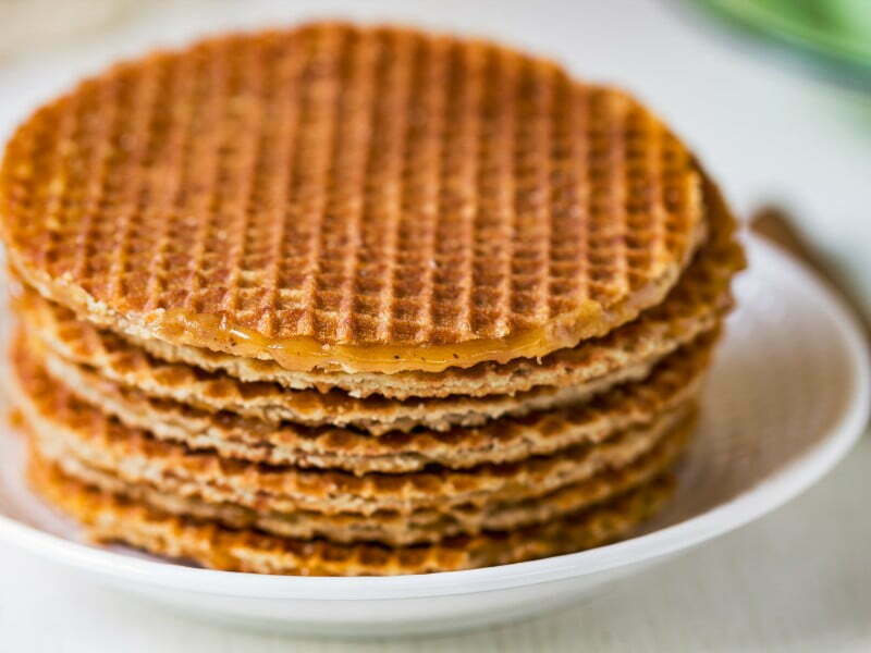 Stroopwafels stacked on top of each other is a must try dish in Amsterdam, Netherlands 