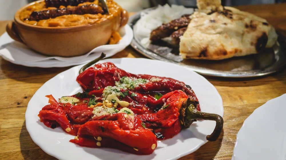 Stuffed red pepper with garlic in Ljubljana, Slovenia 