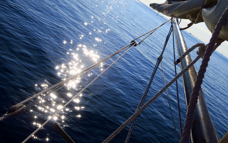 Sun reflecting off of the water during our sailing trip in Costa Brava