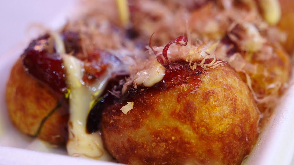 Takoyaki is a typical Japanese food served at baseball games in Japan 